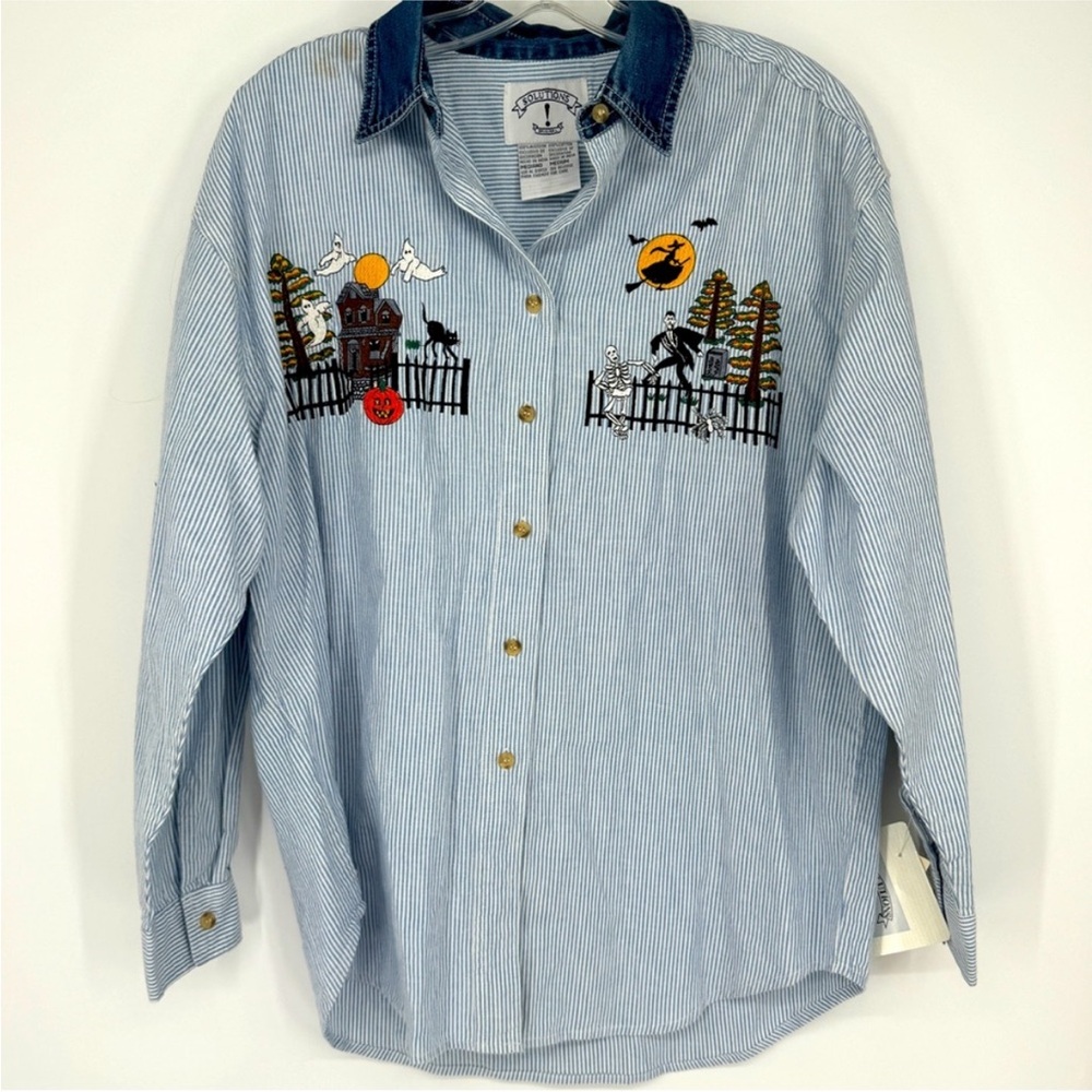 Vintage Blue Striped Halloween Shirt